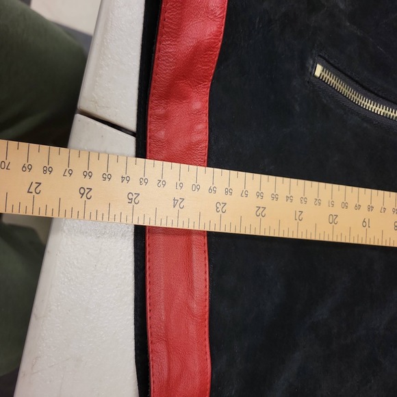 Ashley Stewart Womens Jacket Size‎ 22 Black Suede Leather Stripe Detail Moto - Picture 5 of 16